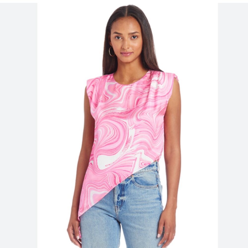 Amanda Uprichard Pink Swirl Jupiter Asymmetrical Hemline Top